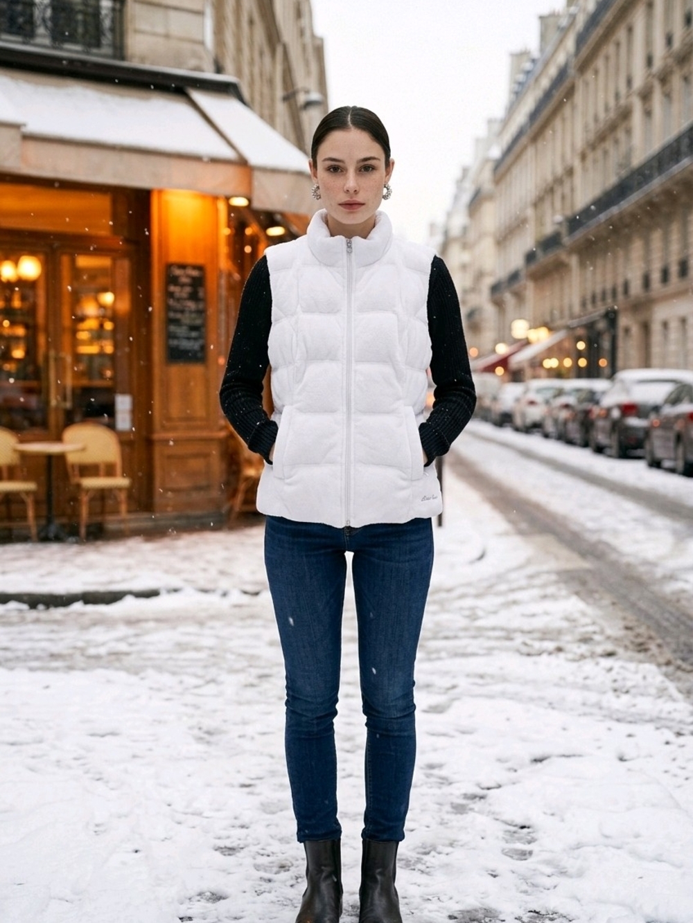 Eddie Bauer Premium Goose Down Quilted Vest White Large